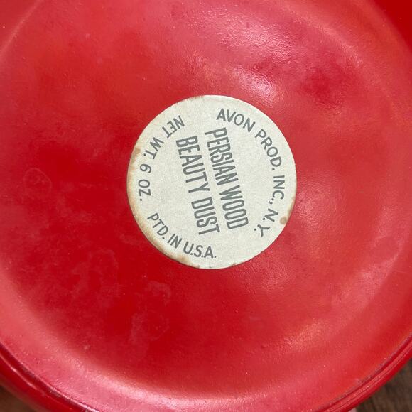 Vintage Avon Persian Wood Dusting Powder Red Gold Ceramic Container - Picture 9 of 12